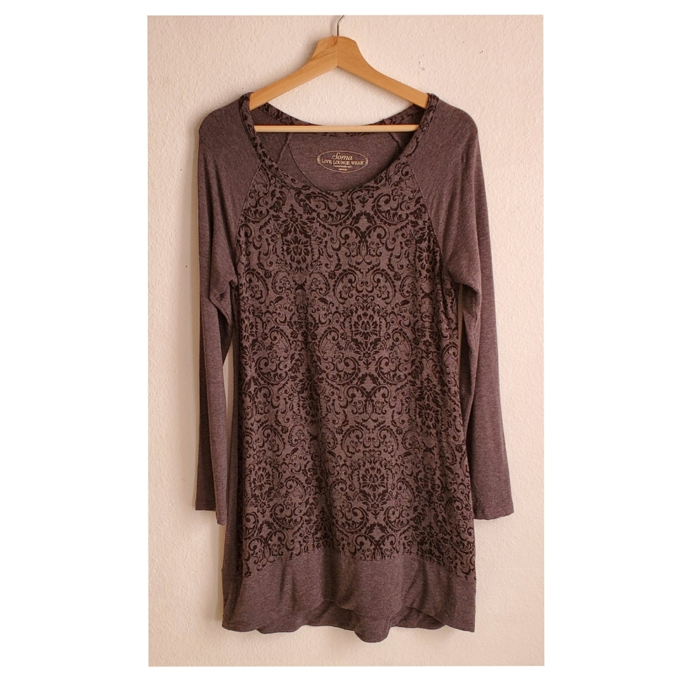 Soma Lounge Tunic Top Sz M Gray Black